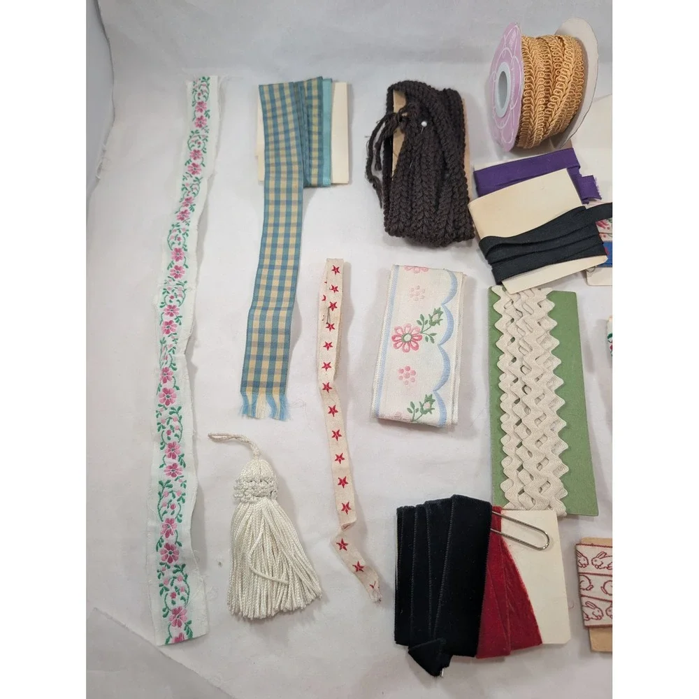 Vintage Sewing Trim Ribbon Lot Embroidered Jacquard Velvet Gingham Tassel Craft